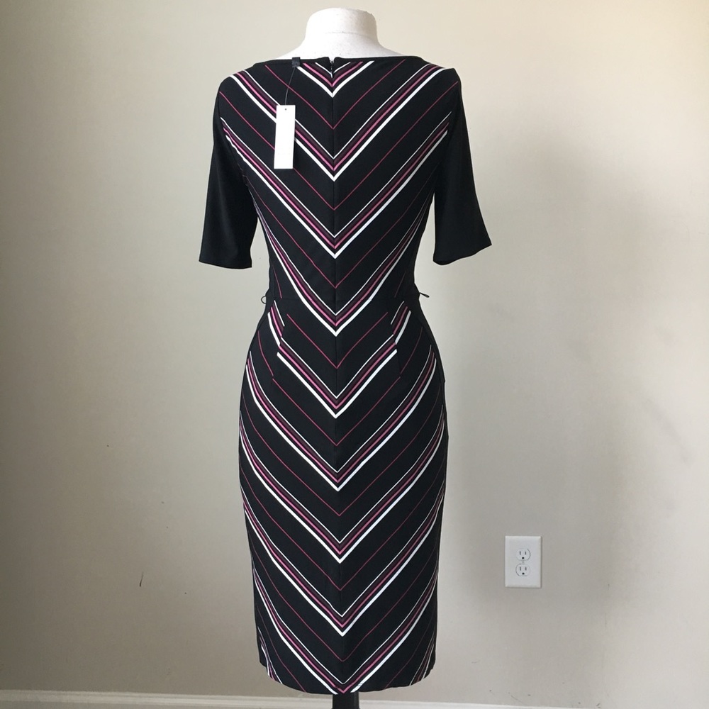 elbow sleeve striped knit sheath dress - Picture 3 of 4